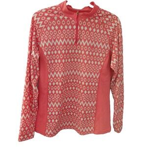 Coolibar UPF 50+ Long Sleeve Coral/White Geometric 1/4 Zip Womens Top Sz L